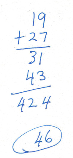 Student equation: 19 plus 27